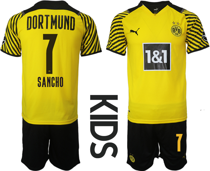 Youth 2021-2022 Club Borussia Dortmund home yellow #7 Soccer Jersey->manchester united jersey->Soccer Club Jersey